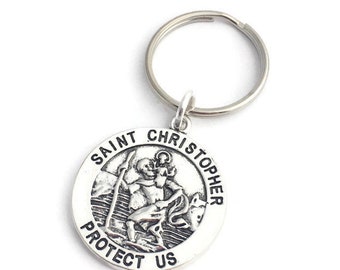 Saint Christopher Keychain, St Christopher Keyring, Protection Key Ring, Gift for Traveller, Drive Safe, Religious Present, Patron Saint