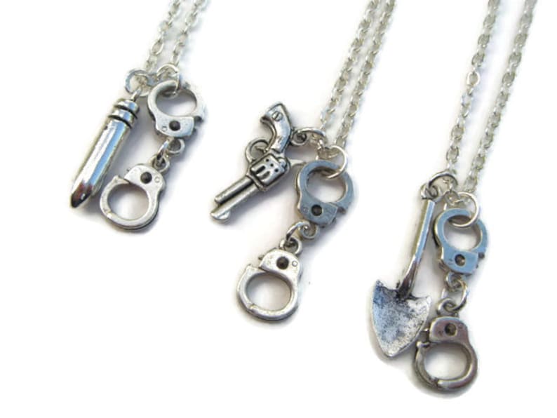 3 Partners In Crime Necklaces, Best Friends Set, Friendship Necklace, BFF Gifts, Three Sisters, Sorority Gifts, Handcuff Jewelry, Birthday image 3