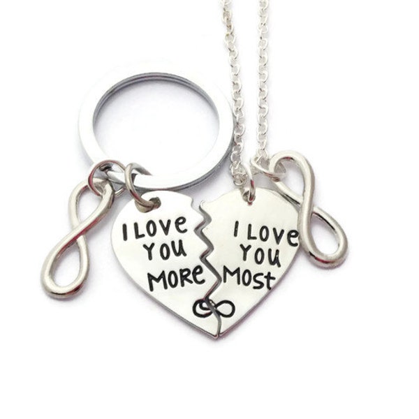 I Love You More Necklaces, Love You Most, Half Heart Jewelry, Best Friends Set, Moving Away Gift, BFF Forever, Soldier Boyfriend, Miss You