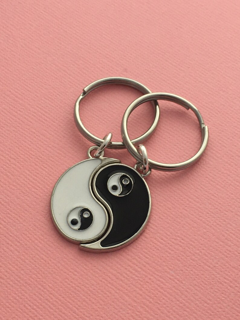 His and Hers Pair Long Distance Boyfriend 2 Friends Matching Set BFF Keychains Yin Yang Keyrings Gift for Sibling Male Friend Present