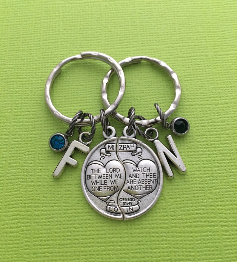 Religious Keyrings Mizpah Coin Keychains Mizpah Jewelry Etsy UK
