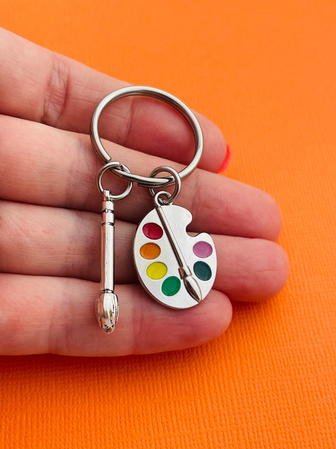 Paint Palette Key Ring Artist Keychain Paintbrush Keyring Etsy