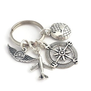 Pilot Graduation Gift, Pilot Keyring, Aviation Keychain, Silver Aeroplane Charm, Pilot Retirement, Pilot Gifts, Flying Key Ring image 1