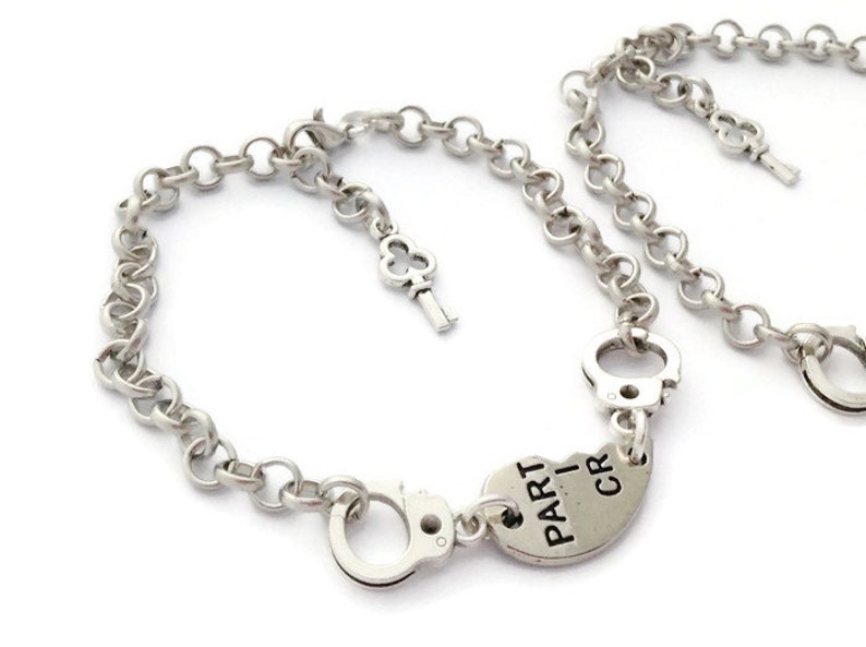 Half Hearts Set 2 Partners in Crime Friendship Bracelet Handcuffs Best Friend Goodbye Gift Long Distance Relationship Mother Daughter