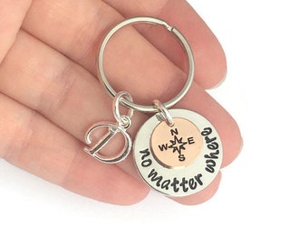 Long Distance friendship gift, No Matter Where keyring, Compass Keychain, Personalised best friend present, Moving away gifts, Wife gift