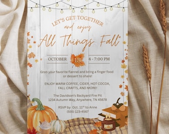 All Things Fall Invitation, Digital Fall Harvest Party Invitation, Neighborhood Fall Party Invite, Fall Celebration, DIY Printable Canva