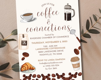 Plantilla de invitación para networking de café: invitación editable para desayuno (descarga digital)