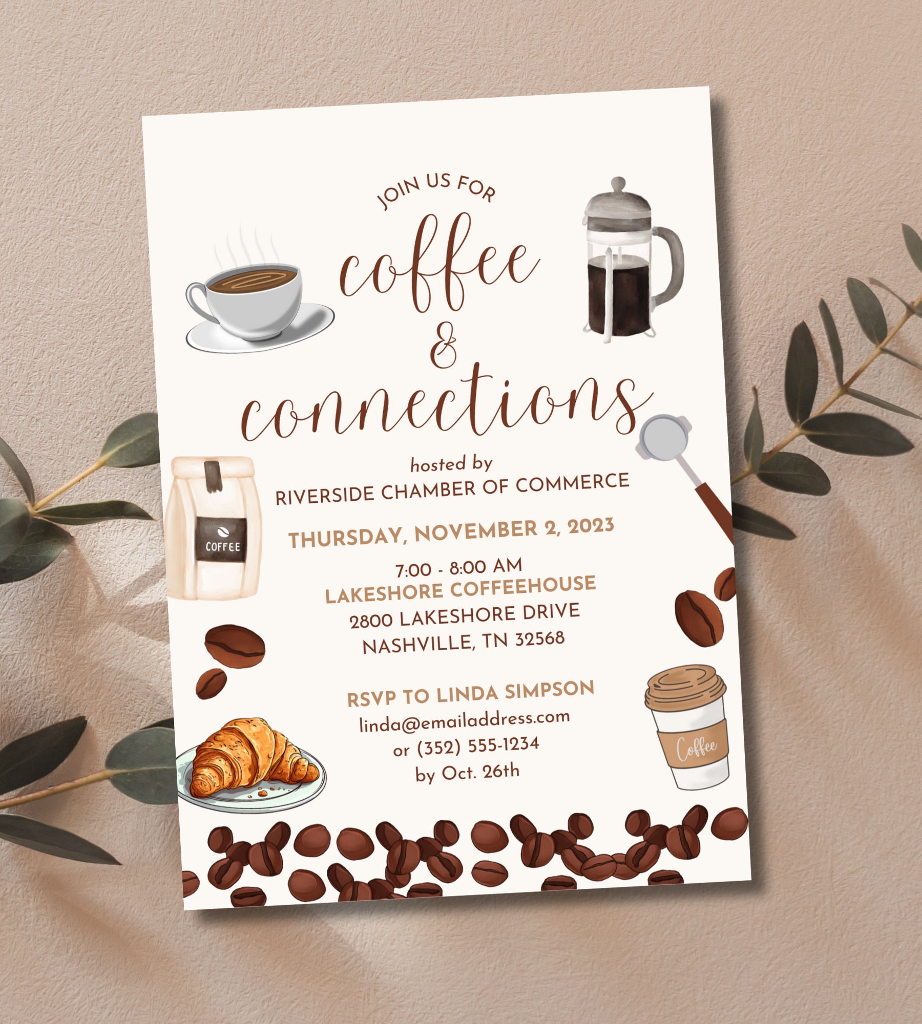 Coffee and Connection Networking Invitation Editable Template, Coffee Printable Digital Download