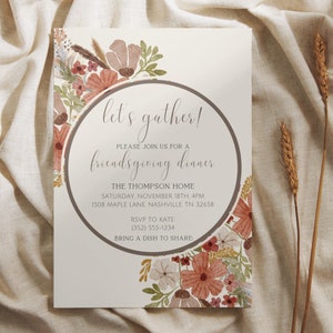 Thanksgiving Dinner Invitation, Let&#39;s Gather, Invitation Template, Thanksgiving Invite, Printable Thanksgiving Invitation, Friendsgiving