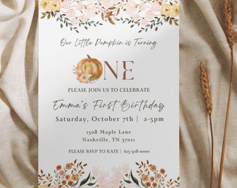 Fall Floral First Birthday Invitation: Editable Template (Digital Download)