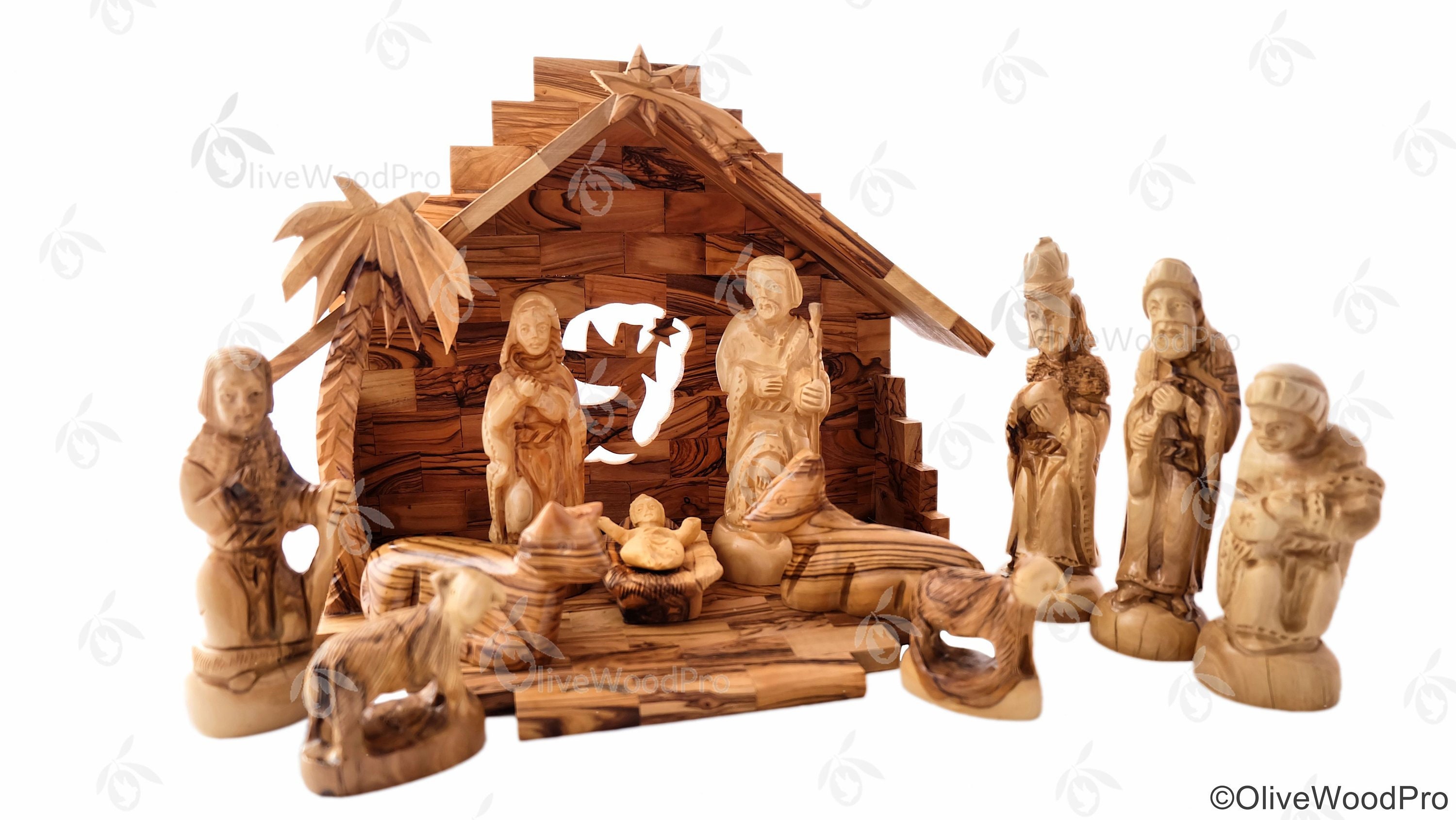 Olive wood nativity carved Christmas tree nativity set holy Etsy