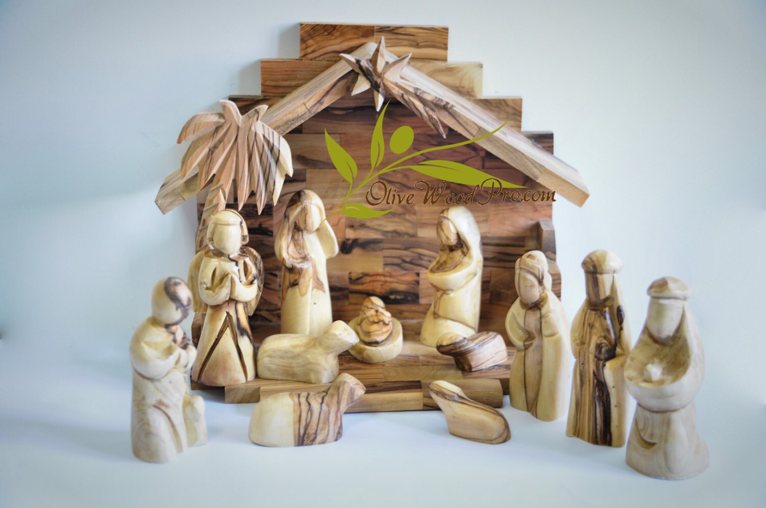 Olive wood nativity set carved Christmas nativity set 12Pc Etsy