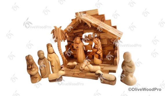 Noël Musical en bois d/'olivier fait à la main Nativité Set de Bethléem la Terre Sainte