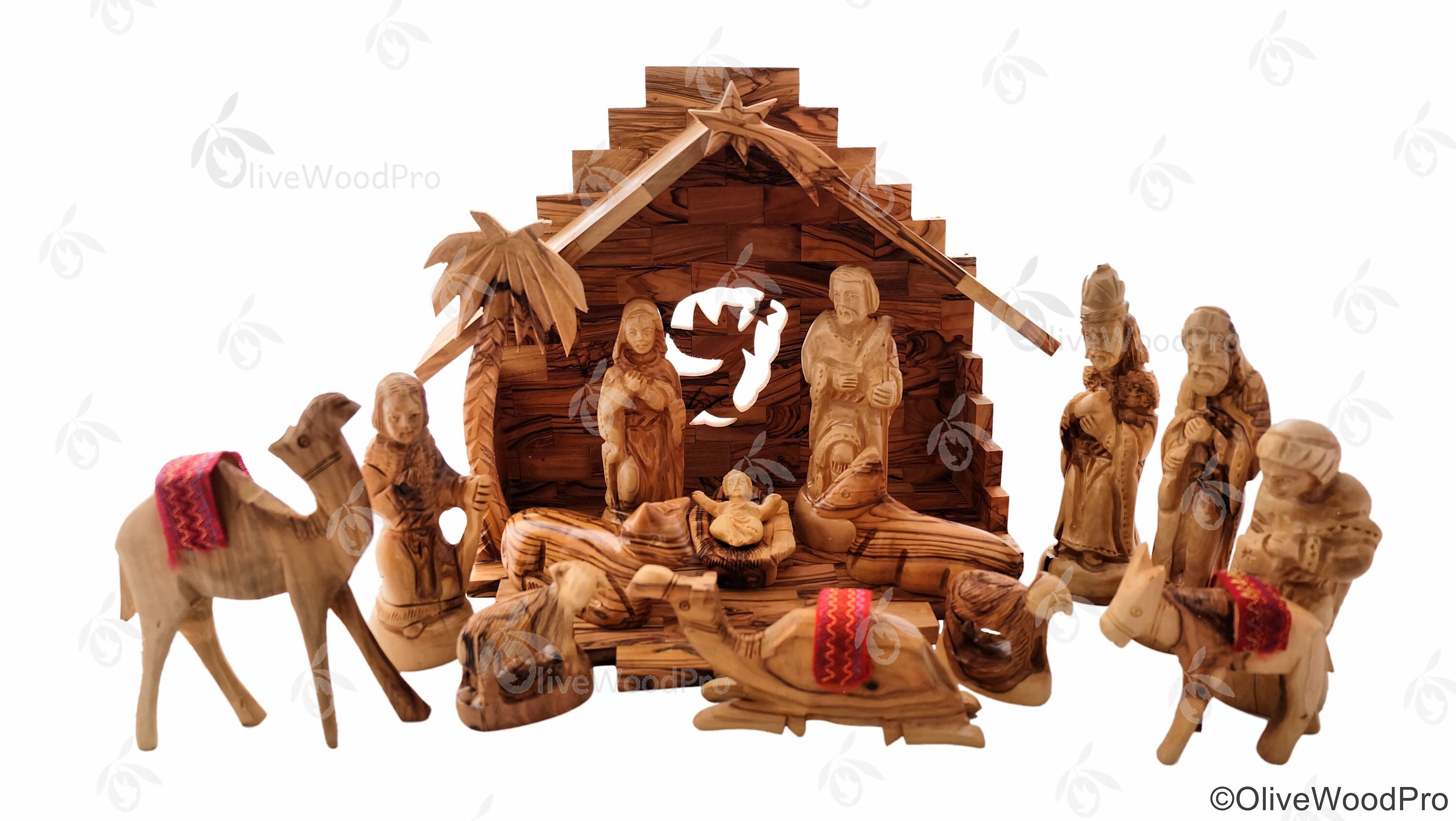 Olive wood nativity carved Christmas tree nativity set holy Etsy