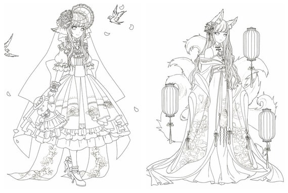 Instant Download Princess Portrait Secret Garden Anime Coloring Book PDF
