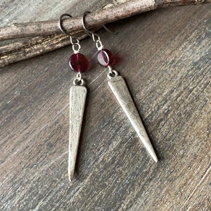 Garnet Silver Spear Earrings