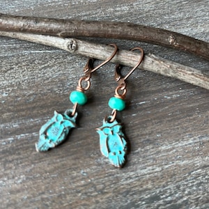 Owl Dangle Earrings-Bird Turquoise Earrings-Wise Owl