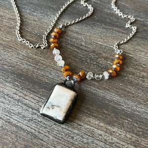 White Gemstone Necklace-Fall Boho Jewelry-Autumn Necklace~Rectangle Crystal Pendant