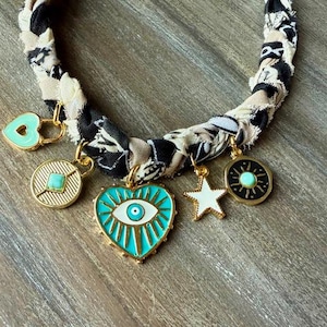 Gold & Turquoise Bandana Charm Necklace