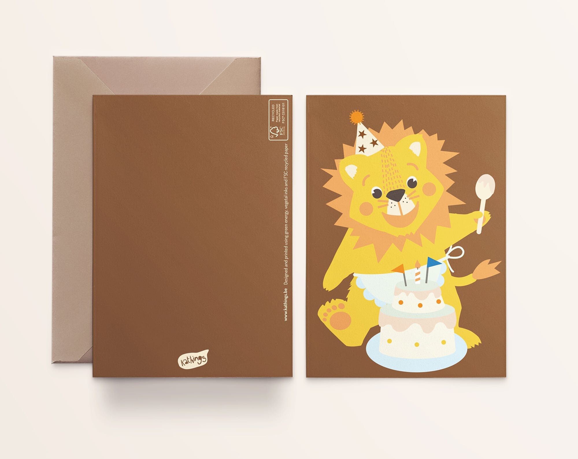 Lion Party card birthday card lion baking a cake | Etsy