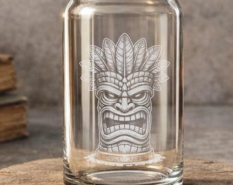 Tiki Dude Glasses | Hawaiian Tropical Bar Decor - Personalized Tiki Mask Drinkware - Beach Lover Gift