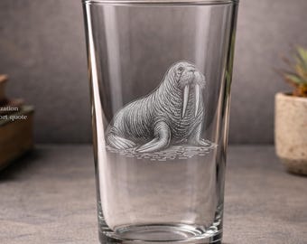Walrus Glassware | Personalized Arctic Wildlife Gift, Whiskey Wine Beer Glass for Ocean Lover Alaska Souvenir