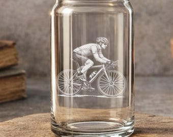 Road Bike Cycling Glassware | Personalized Bike Rider Gift - Engraved Rocks Wine Beer Glass for Cyclist