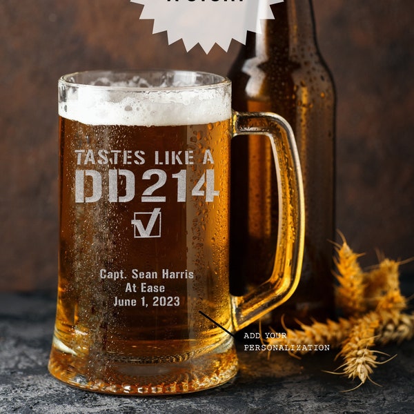 Military Retirement Gift, Military Veteran Gift, DD214 Gift, Personalized Veteran Glass 25oz Mug,