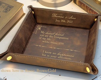 3rd Anniversary Gift Leather  | John & Abigail Adams Love Letter Personalized Leather Valet Tray Anniversary Gift Third Anniversary Gift