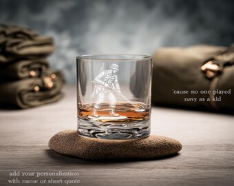 Toy Soldier Minesweeper Glass | Personalized Military Gift - Engraved Whiskey Wine Beer Drinkware for Army DD214 Retirement