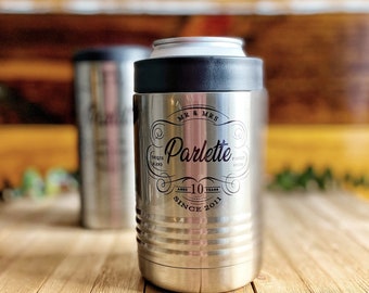 Anniversary Gift For Couples, Personalized Stainless Steel Can Cooler Set, Tin Anniversary gift, 10th Anniversary Gift