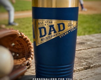 All-Star Customized Travel Cup  | Father's day gifts, Personalized Tumbler cup, Drinkware, Unique dad gifts, Baseball, Soccer, Football