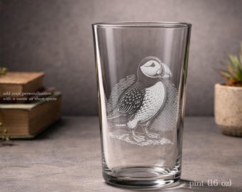 Arctic Puffin Drinkware | Personalized Seabird Wildlife Gift,  Engraved Whiskey Wine Beer Drinkware for Bird Enthusiast