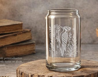 Woodpecker Glassware Gift | Laser Etched Bird Lover Wine, Engraved Gift for Nature Fans