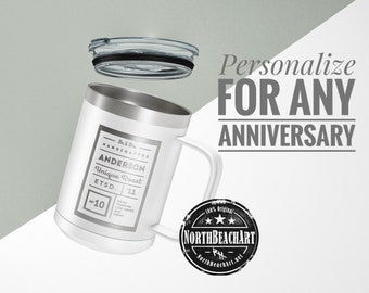 10th Anniversary Gift Personalized Stainless Steel Mug Set, Tin Anniversary gift