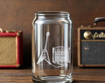 Guitar Musician Flying-V Glasses | Engraved Wine, Whiskey, Beer & Tea Glassware for Music Lovers - Gift for Guitarists