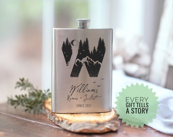 10th Anniversary Gift Personalized Stainless Steel Flask, Tin anniversary gift, Forest Letter Monogram Flask