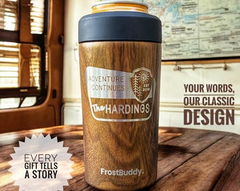 Personalized Wood-Look Can Cooler, Anniversary Gift for Couples