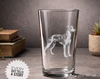Whippet Dog Glass | Custom dog name engraved glassware - personalized drinkware for pet owners.