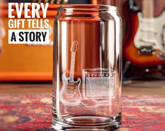 Guitar Musician Glasses | Engraved Whiskey, Wine & Beer Glassware for Music Lovers - Perfect Gift for Guitarists