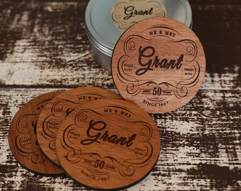 20th Anniversary Gift Coasters, Personalized Wood Coasters, Customize for Any Anniversary
