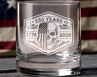 USA 250th Anniversary Whiskey Glass | Patriotic Gift for Him, July 4th Celebration