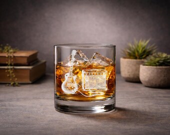 Guitar Barware  | Electric Guitar Engraved Glass, Les Paul Style Gift, Personalized Whiskey Wine Beer Drinkware for Guitarist