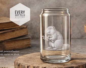 Woodland Beaver Glass Barware | Engraved Pint, Wine, Beer Can Whiskey Glassware Barware Gift for Nature Outdoors Lovers