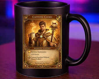 Caffeine Cleric Tasse – RPG Tasse für Gamer – DnD Cleric Coffee Mug – Trading Card Game Tasse – Fantasy Gamer Geschenk – Nerd Kaffee Becher