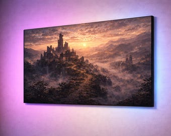 Fantasy Castle Landscape Poster – Epic Medieval Ruins Wall Art – RPG Fantasy Kingdom – Castle in the Mountains – Gamer Room Decor