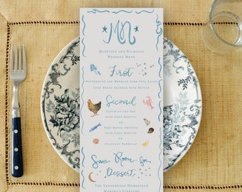 Custom Watercolor Wedding Menu, Watercolor Event Menu, Rehearsal Dinner Menu, Watercolor Reception Dinner Menu, Custom Menu Place Cards