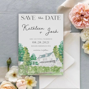 Custom Illustrated Watercolor Wedding Save the Date with Venue image 2