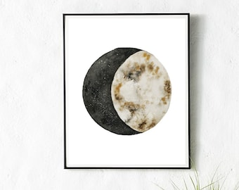 Waxing Gibbous Moon Phase Watercolor Print