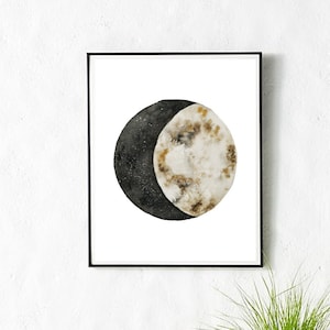 Waxing Gibbous Moon Phase Watercolor Print image 1